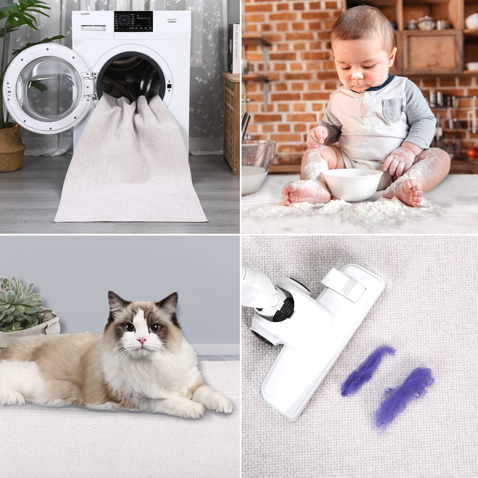 Garvee Modern Washable Solid Textured Rug 5x7 - Stain Resistant, Non-Slip, Chenille Fibers, Foldable, Ideal for Living Room, Farmhouse Decor