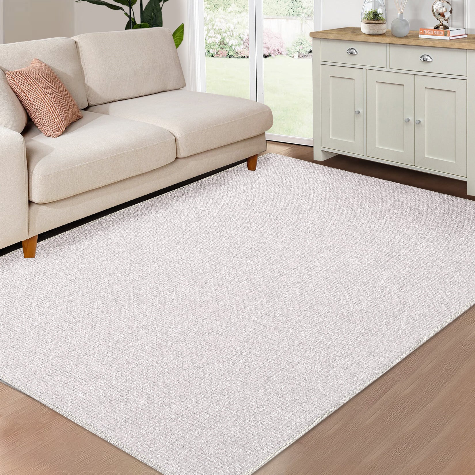 Garvee Modern Washable Solid Textured Rug 5x7 - Stain Resistant, Non-Slip, Chenille Fibers, Foldable, Ideal for Living Room, Farmhouse Decor