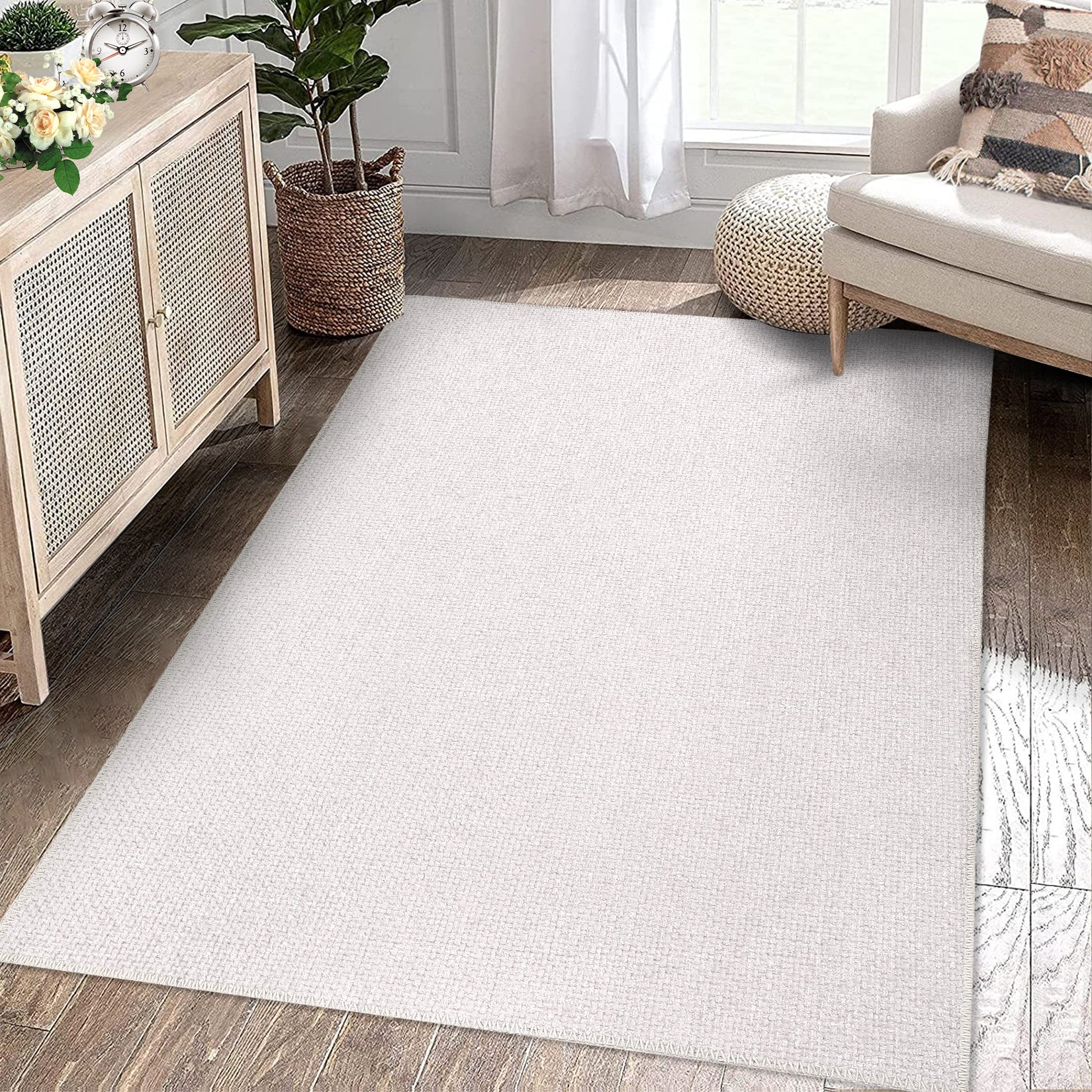 Garvee Modern Washable Solid Textured Rug 5x7 - Stain Resistant, Non-Slip, Chenille Fibers, Foldable, Ideal for Living Room, Farmhouse Decor