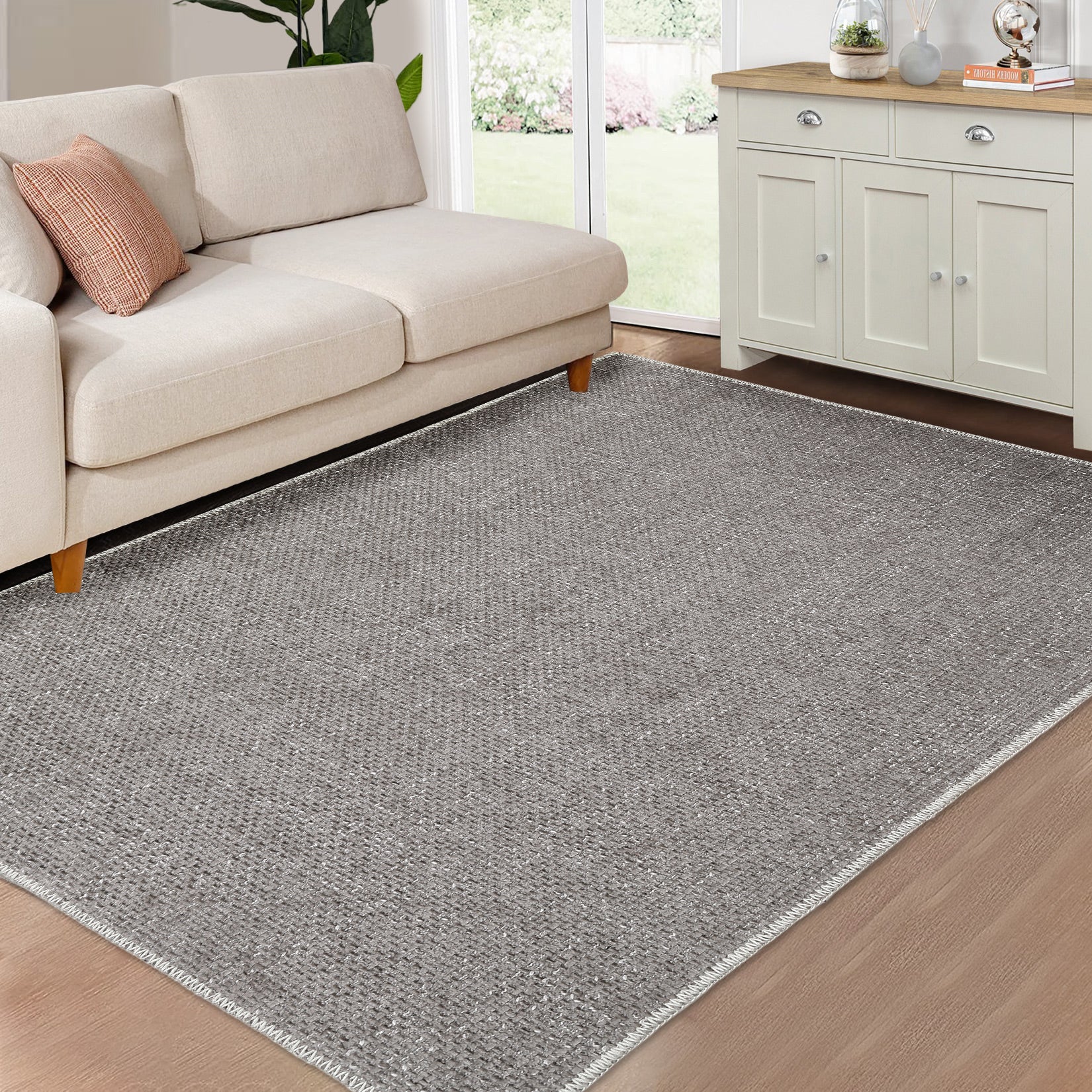 Garvee Washable Rug 5x7 Modern Rug Solid Low Pile Area Rug Contemporary Textured Area Rugs for Living Room Bedroom Farmhouse Non-Shedding Foldable Rug Dining Room Nursery Home Office Khaki
