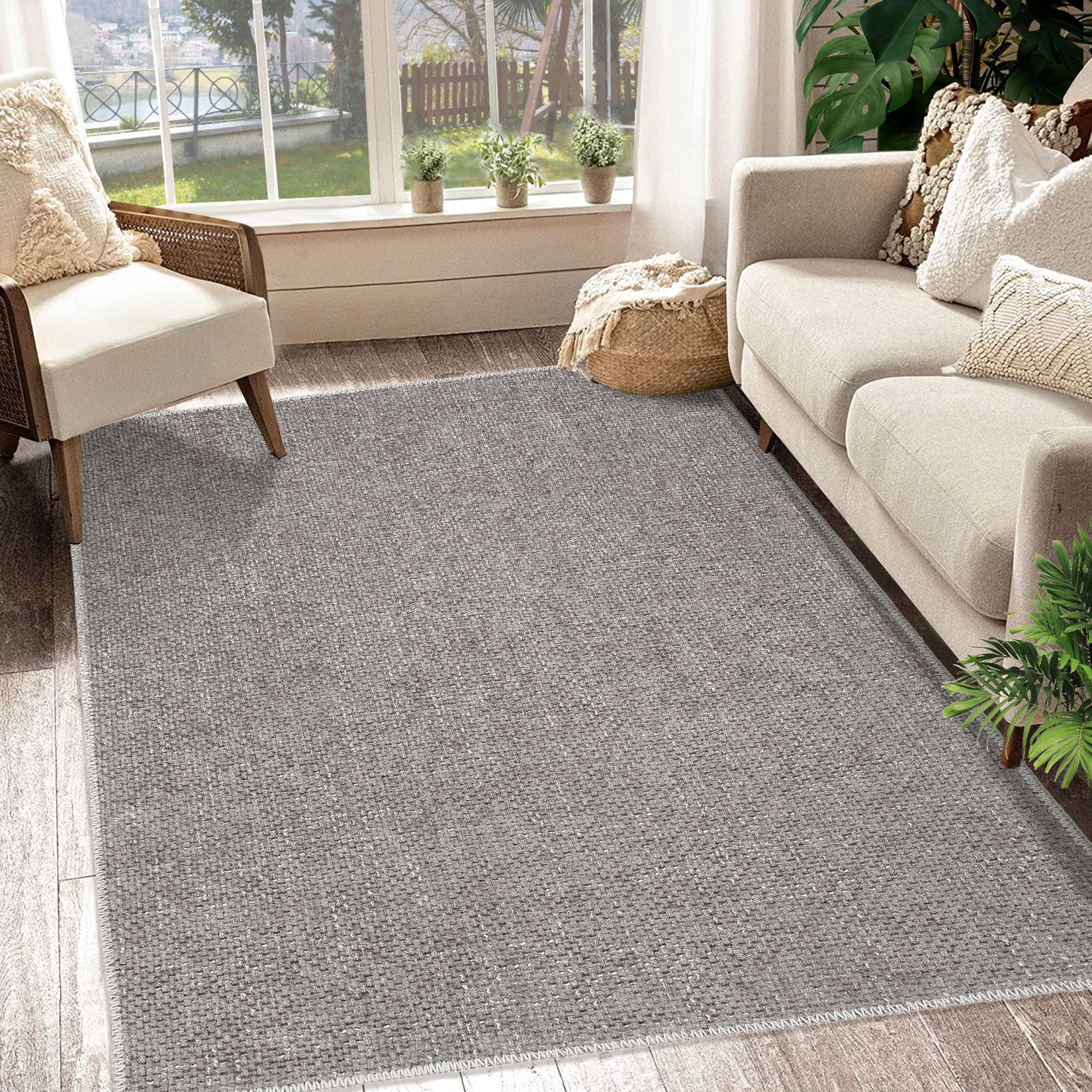 Garvee Washable Rug 5x7 Modern Rug Solid Low Pile Area Rug Contemporary Textured Area Rugs for Living Room Bedroom Farmhouse Non-Shedding Foldable Rug Dining Room Nursery Home Office Khaki