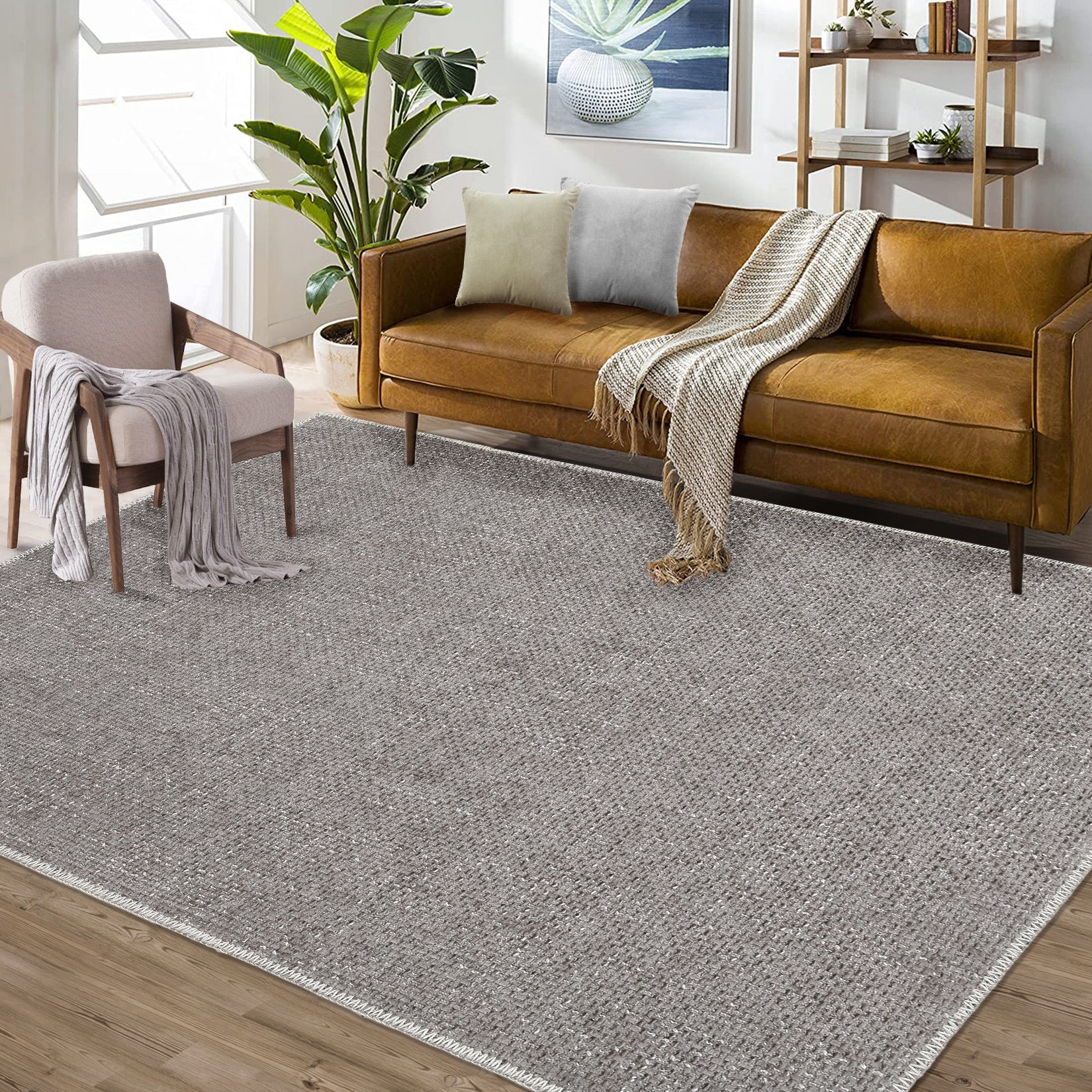 Garvee Washable Rug 5x7 Modern Rug Solid Low Pile Area Rug Contemporary Textured Area Rugs for Living Room Bedroom Farmhouse Non-Shedding Foldable Rug Dining Room Nursery Home Office Khaki