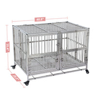 Garvee 48" Heavy Duty Dog Crate Cage Kennel with Wheels, Full Stainless Steel High Anxiety Indestructible Dog Crate, Sturdy Locks Design, Double Door Small Door Design & Removable Tray Design (Silver)