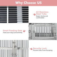 Garvee 48" Heavy Duty Dog Crate Cage Kennel with Wheels, Full Stainless Steel High Anxiety Indestructible Dog Crate, Sturdy Locks Design, Double Door Small Door Design & Removable Tray Design (Silver)