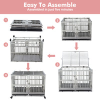 Garvee 48" Heavy Duty Dog Crate Cage Kennel with Wheels, Full Stainless Steel High Anxiety Indestructible Dog Crate, Sturdy Locks Design, Double Door Small Door Design & Removable Tray Design (Silver)