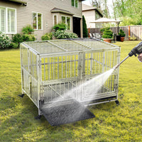 Garvee 48" Heavy Duty Dog Crate Cage Kennel with Wheels, Full Stainless Steel High Anxiety Indestructible Dog Crate, Sturdy Locks Design, Double Door Small Door Design & Removable Tray Design (Silver)