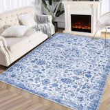 Garvee Large Rug 3x5 Washable Ultra Soft Rugs Non Slip Low Pile Carpet Large Living Room Rug for Farmhouse Nursery Bedroom Office, Blue - Blue