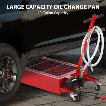 Garvee 20 Gal Electric Oil Drain Pan with 12V Pump & 7.5 Ft Hose, Low Profile & T Folding Handle Oil Drain Cart for Truck Cars SUVs