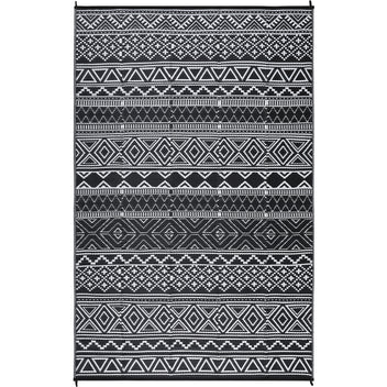 Garvee Outdoor Black & White 9x12 Rug Reversible Waterproof, UV & Stain Resistant Plastic Patio Carpet for RV, Camping, Deck, Porch