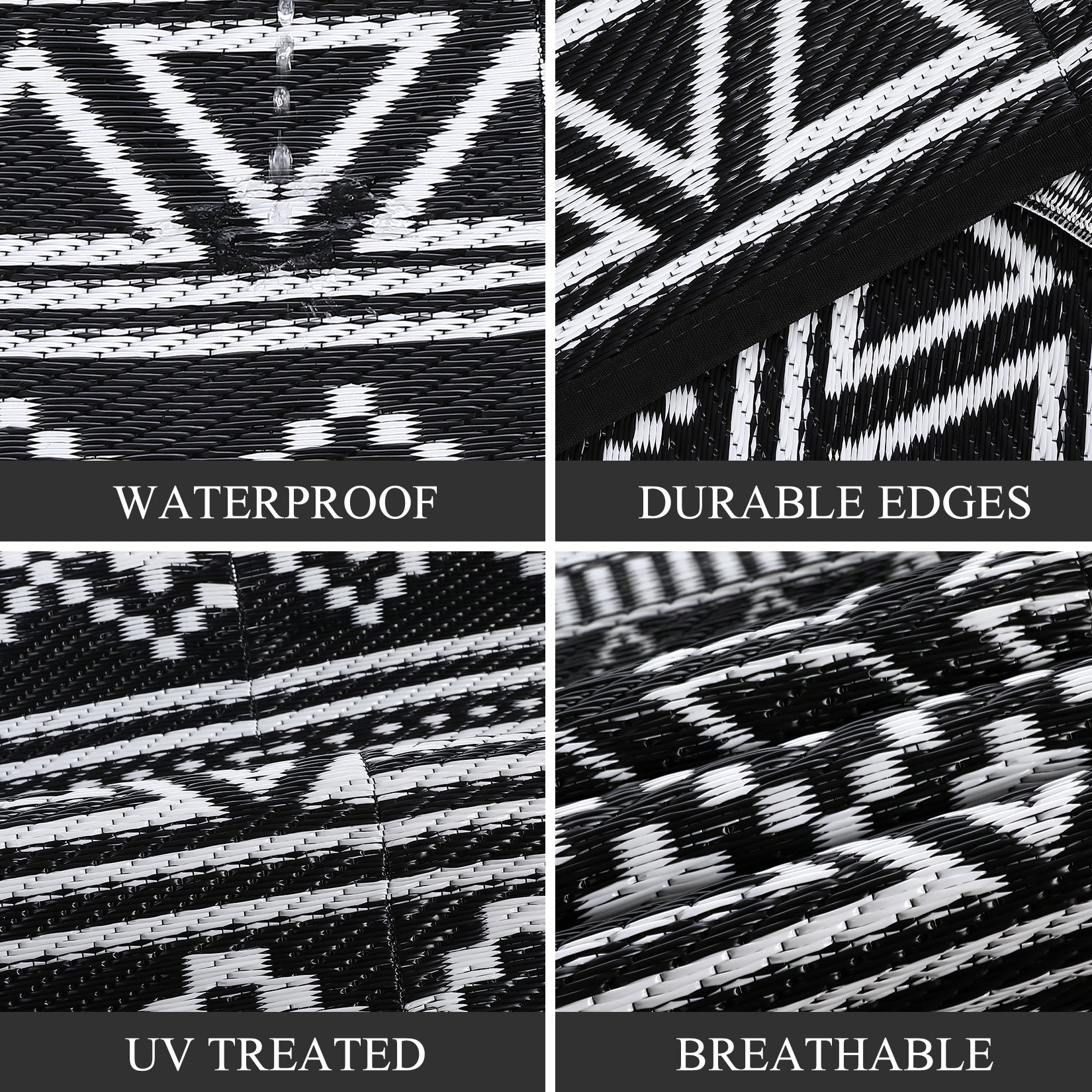 Garvee Outdoor Black & White 10x20 Ultra Large Area Rug, Non-Slip Stain-Resistant Foldable Plastic Outdoor Mat for Camping Picnic Beach Balcony