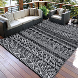 Garvee Outdoor Black & White 5x8 Rug, Reversible Waterproof Patio Mat, Moroccan Print Plastic Straw Rug for Camping, RV, Backyard, Deck, Porch - Black & White