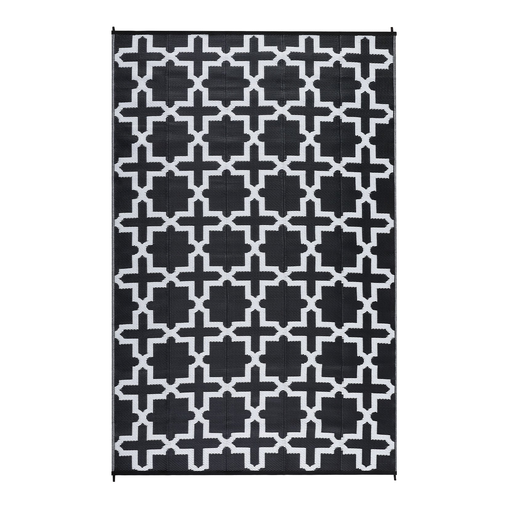 Garvee Outdoor Black & White 6x9 Rug, Waterproof Reversible Plastic Straw Geometric Carpet for Camping, RV, Backyard, Deck, Patio