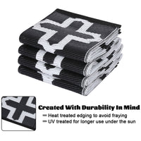 Garvee Outdoor Black & White 6x9 Rug, Waterproof Reversible Plastic Straw Geometric Carpet for Camping, RV, Backyard, Deck, Patio