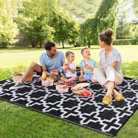 Garvee Outdoor Black & White 6x9 Rug, Waterproof Reversible Plastic Straw Geometric Carpet for Camping, RV, Backyard, Deck, Patio