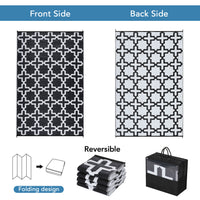 Garvee Outdoor Black & White 6x9 Rug, Waterproof Reversible Plastic Straw Geometric Carpet for Camping, RV, Backyard, Deck, Patio