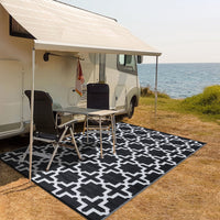 Garvee Outdoor Black & White 6x9 Rug, Waterproof Reversible Plastic Straw Geometric Carpet for Camping, RV, Backyard, Deck, Patio