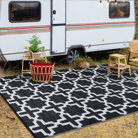 Garvee Outdoor Black & White 6x9 Rug, Waterproof Reversible Plastic Straw Geometric Carpet for Camping, RV, Backyard, Deck, Patio