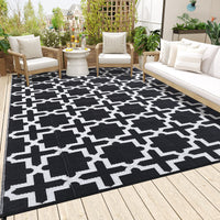 Garvee Outdoor Black & White 6x9 Rug, Waterproof Reversible Plastic Straw Geometric Carpet for Camping, RV, Backyard, Deck, Patio