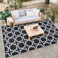 Garvee Outdoor Black & White 6x9 Rug, Waterproof Reversible Plastic Straw Geometric Carpet for Camping, RV, Backyard, Deck, Patio