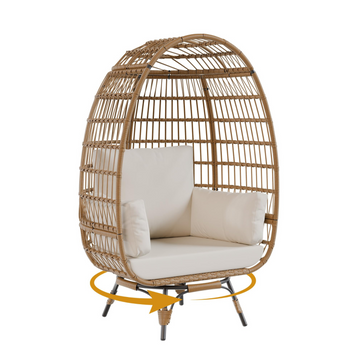 Garvee 360° Swivel Egg Chair, Oversized Patio Rotating Basket Chair, Steel Frame and Metal Base, Waterproof, PE Rattan Lounge Chair for Indoor & Outdoor Patio, Living Room, and Backyard, Beige
