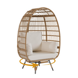 Garvee 360° Swivel Egg Chair, Oversized Patio Rotating Basket Chair, Steel Frame and Metal Base, Waterproof, PE Rattan Lounge Chair for Indoor & Outdoor Patio, Living Room, and Backyard, Beige - Black Steel Frame + Brown Rattan + Off-white Cushion