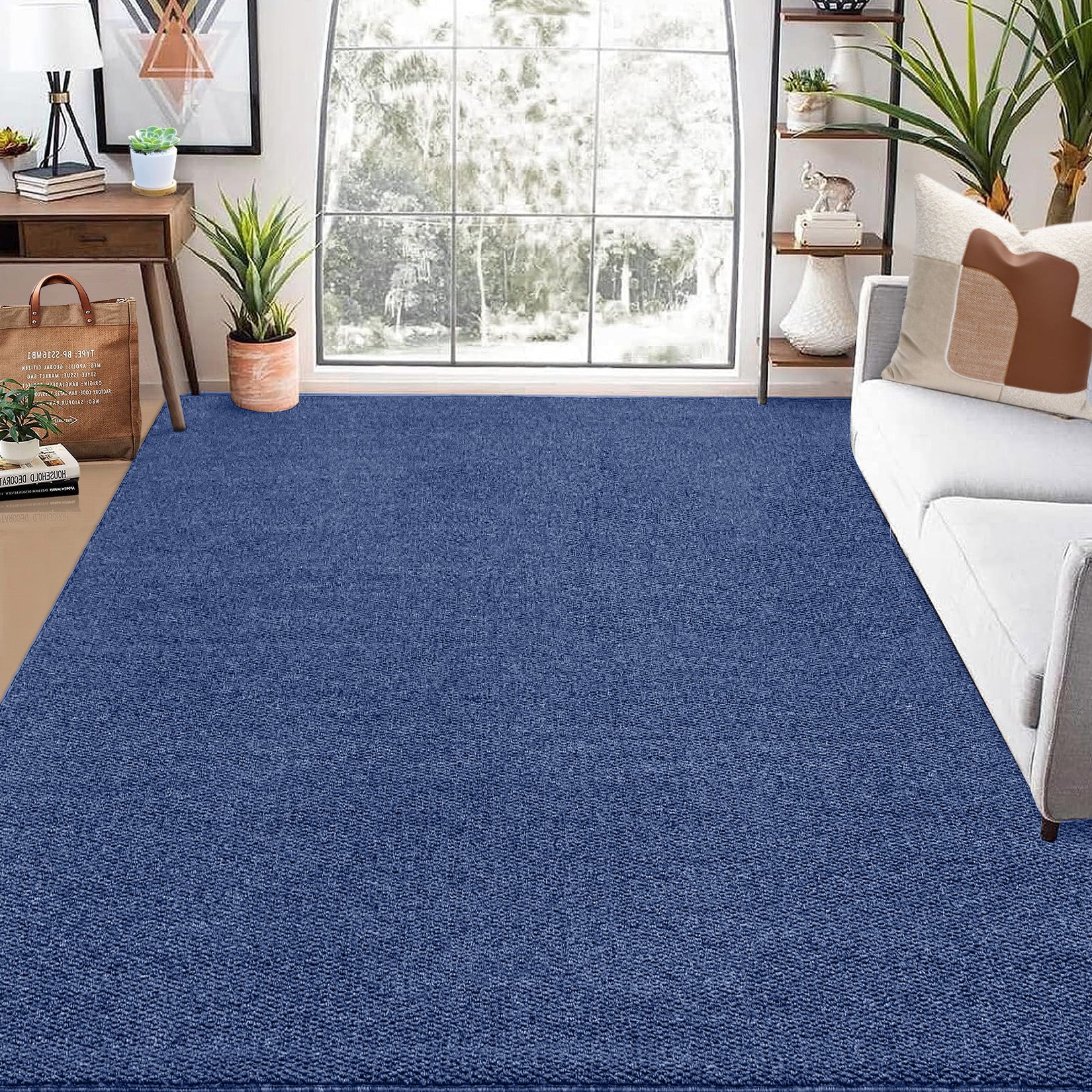 Garvee 9x12 Area Rug Modern Solid Textured Extra Large Area Rug Machine Washable Rug for Living Room, Non-Slip Stain Resistant Accent Rug Farmhouse Weaving Floor Cover Carpet for Bedroom, Navy