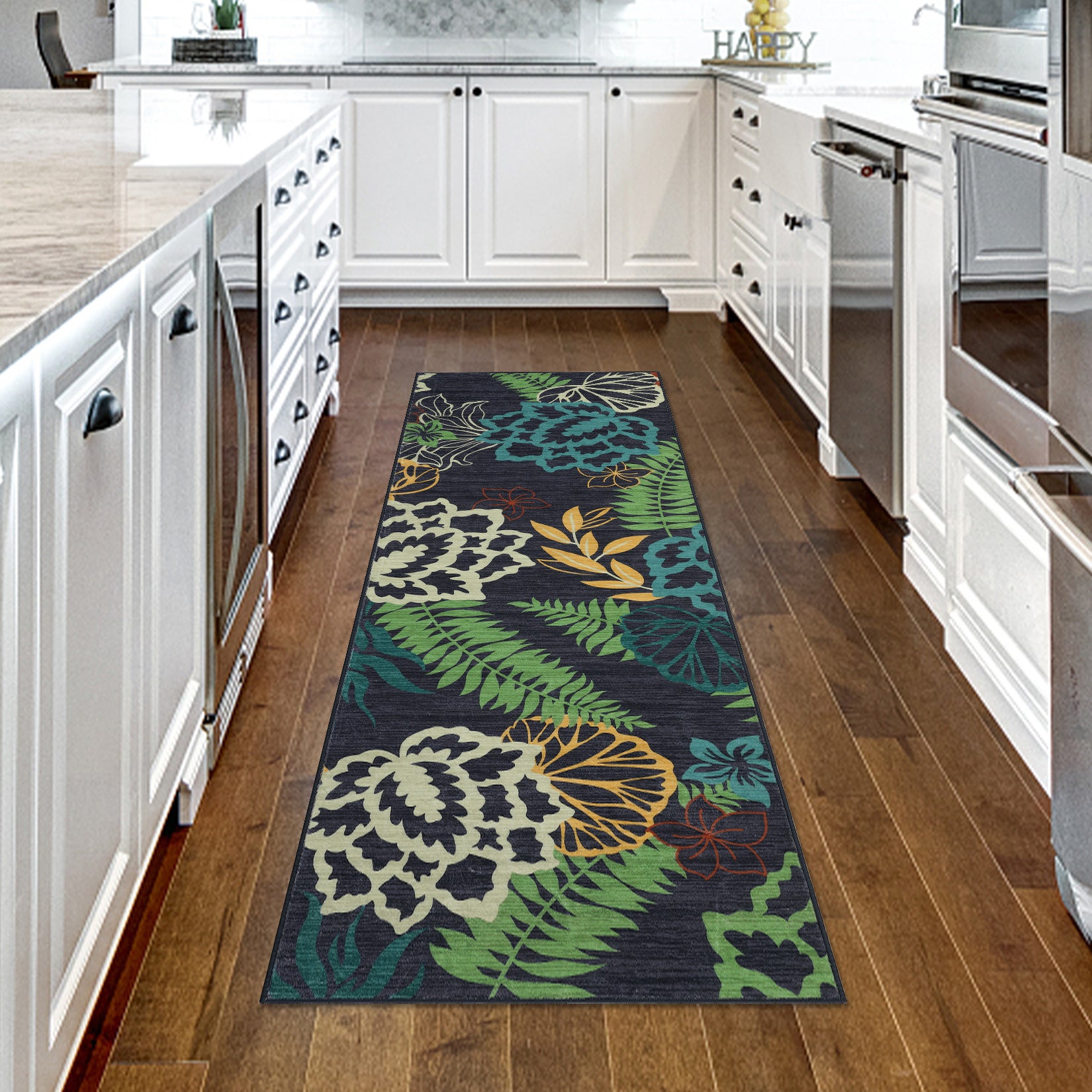Garvee Modern Floral Runner Rug 2x6 | Washable & Non-Slip | Polyester | Low Pile | Bedroom & Living Room | Green