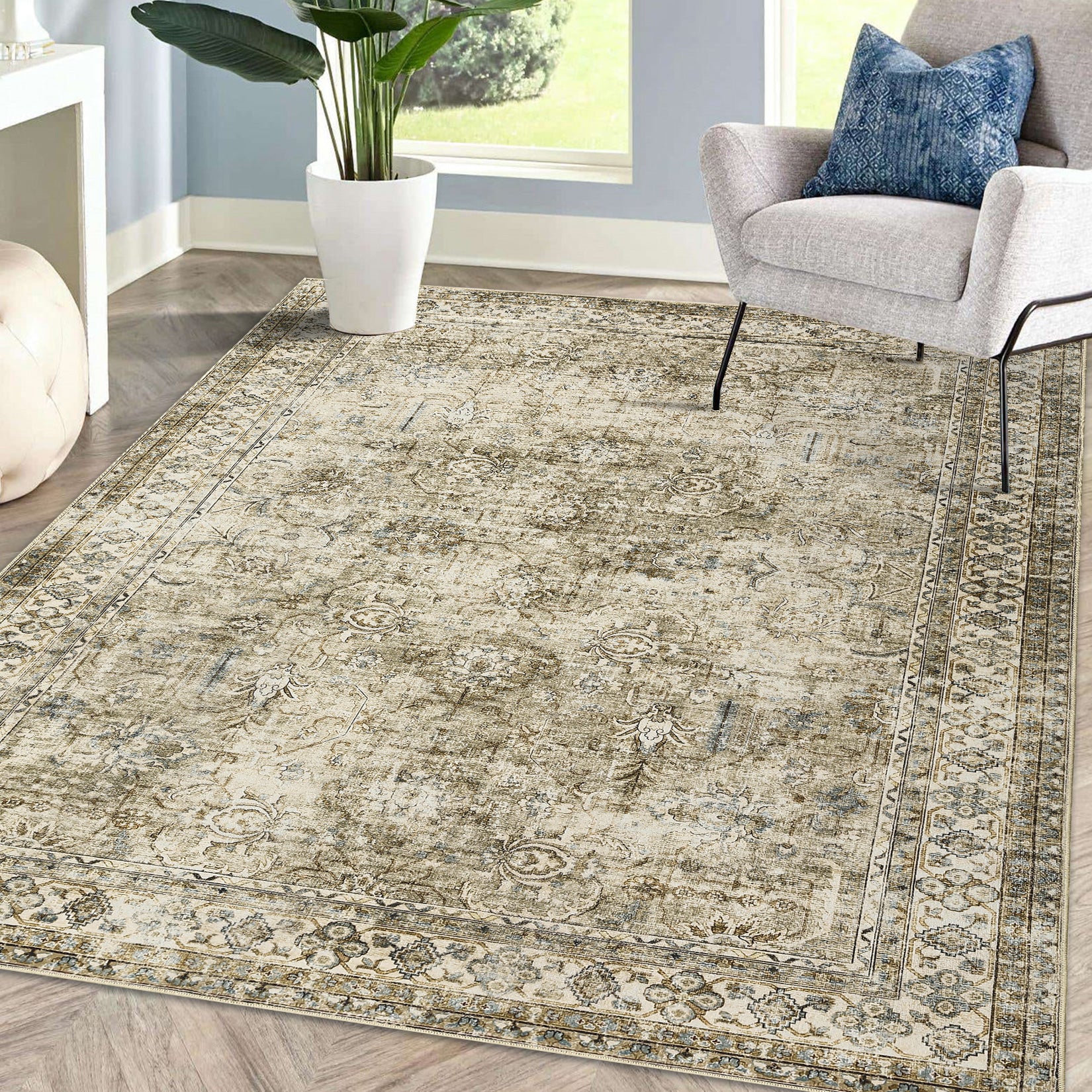 Garvee Persian Brown & Khaki 10x13 Area Extra Large, Washable Living Room Rug Ultra Soft Non-Slip Backing Vintage Floor Cover Retro Carpet for Bedroom Dining Room