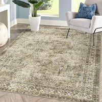 Garvee Persian Brown & Khaki 10x13 Area Extra Large, Washable Living Room Rug Ultra Soft Non-Slip Backing Vintage Floor Cover Retro Carpet for Bedroom Dining Room