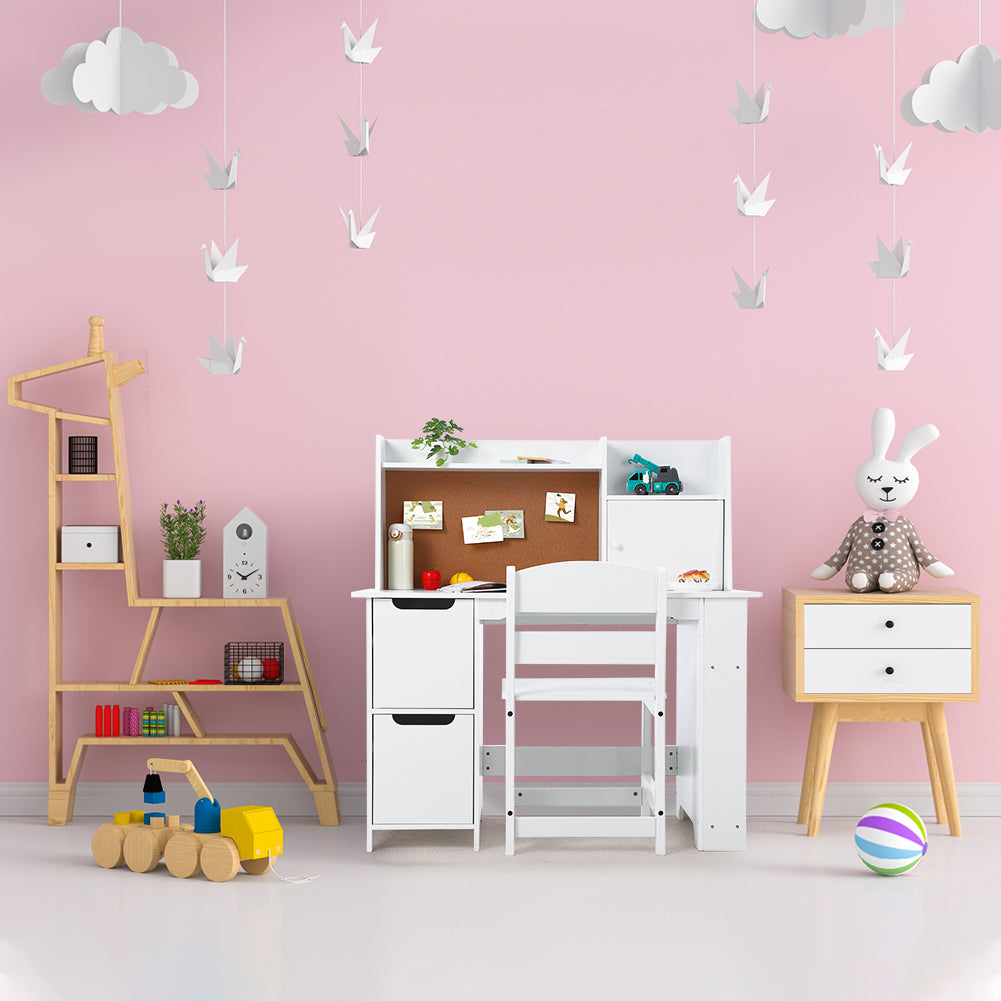 Garvee White Study Desk and Chair Set with Storage - Kids' Learning Table for Boys and Girls, Ages 3-10