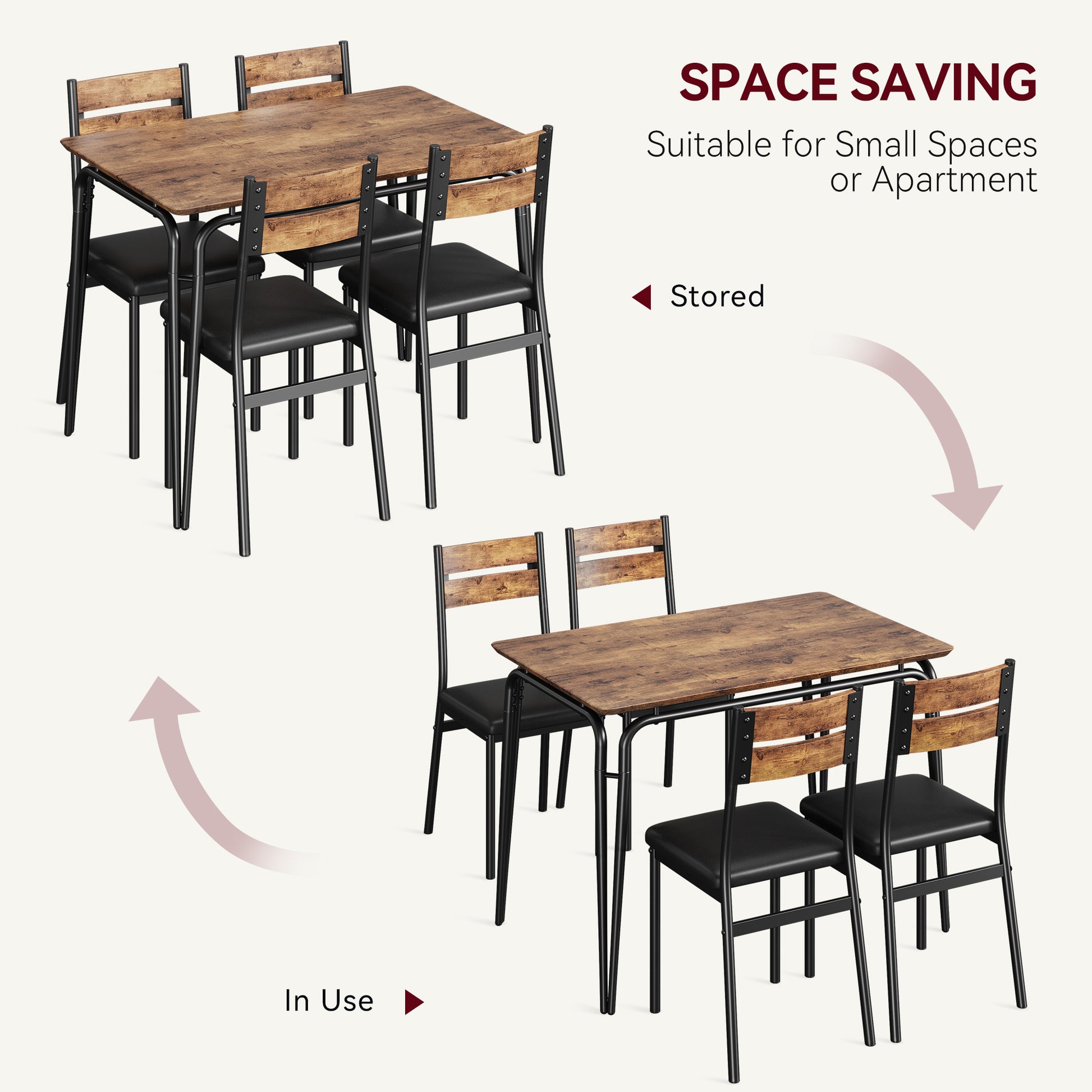 Garvee Modern Dining Table and Chair Set with for Rectangle Wood Table and 4 Upholstered Seats, Brown