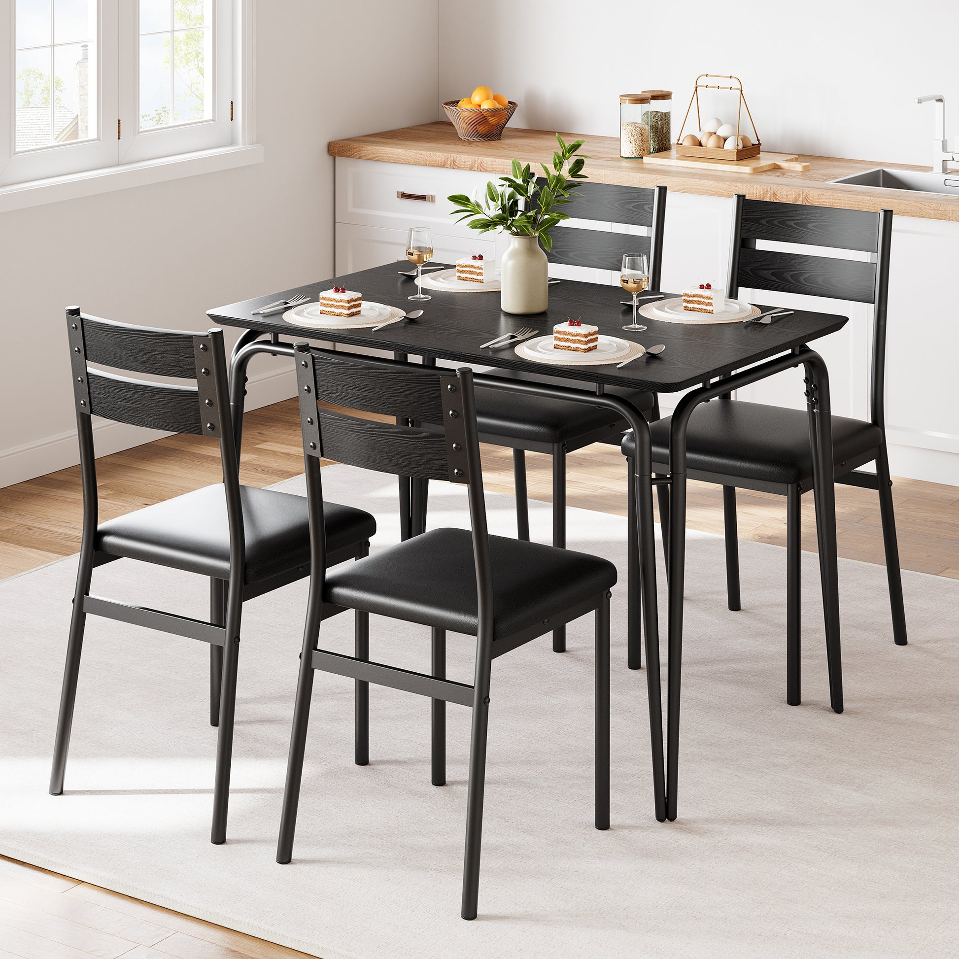 Garvee Dining Table Set for 4, Kitchen Table and Chairs for 4, 5 Piece Kitchen Dining Room Table Set, Space-Saving Wood Modern Rectangle Dinner Table Dinette Furniture for Home, Office, Black