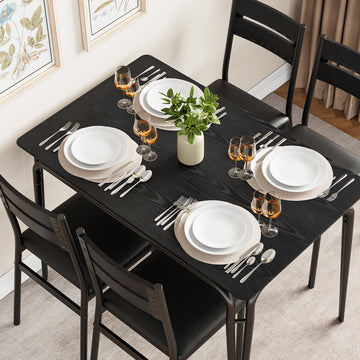 Garvee Modern Dining Table and Chair Set with for Rectangle Wood Table and 4 Upholstered Seats, Black