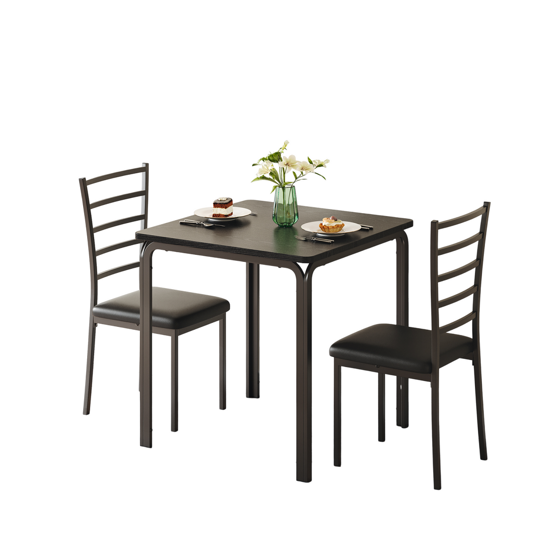 Garvee Small Square Dining Table Set for 2, Space Saving Wood Dinette with Upholstered Seats, Ideal for Kitchen, Dining Room, Home Office, Black