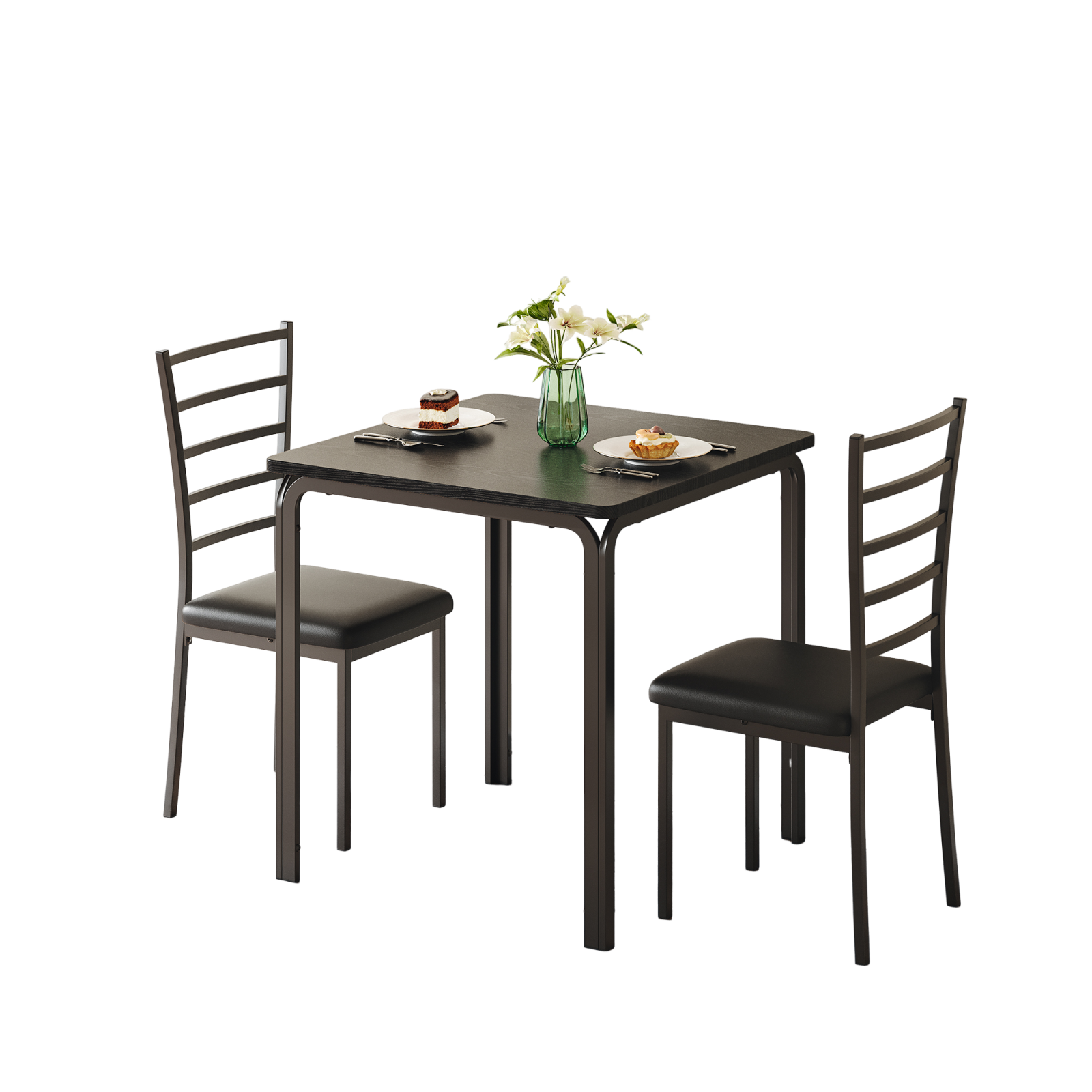 Garvee Small Square Dining Table Set for 2, Space Saving Wood Dinette with Upholstered Seats, Ideal for Kitchen, Dining Room, Home Office, Black