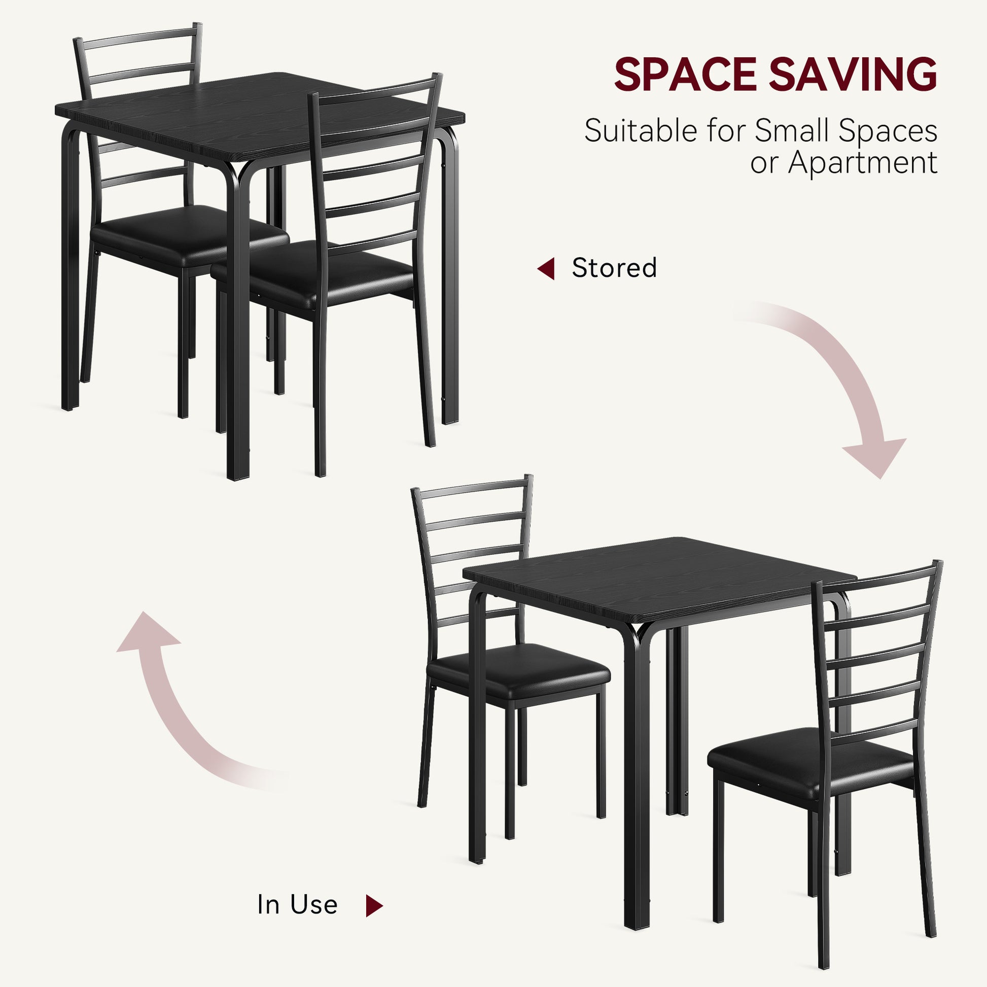 Garvee Small Square Dining Table Set for 2, Space Saving Wood Dinette with Upholstered Seats, Ideal for Kitchen, Dining Room, Home Office, Black