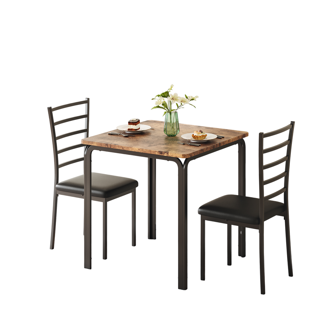 Garvee Small Square Dining Table Set for 2, Space Saving Wood Dinette with Upholstered Seats, Ideal for Kitchen, Dining Room, Home Office, Brown