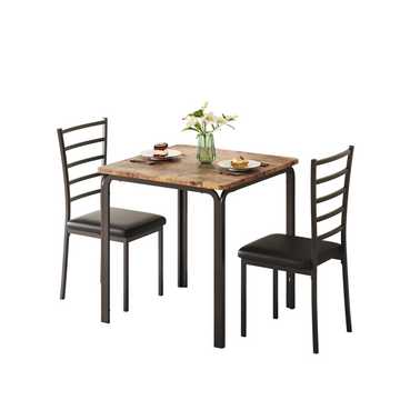 Garvee Small Square Dining Table Set for 2, Space Saving Wood Dinette with Upholstered Seats, Ideal for Kitchen, Dining Room, Home Office, Brown