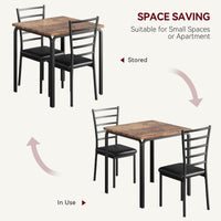 Garvee Small Square Dining Table Set for 2, Space Saving Wood Dinette with Upholstered Seats, Ideal for Kitchen, Dining Room, Home Office, Brown