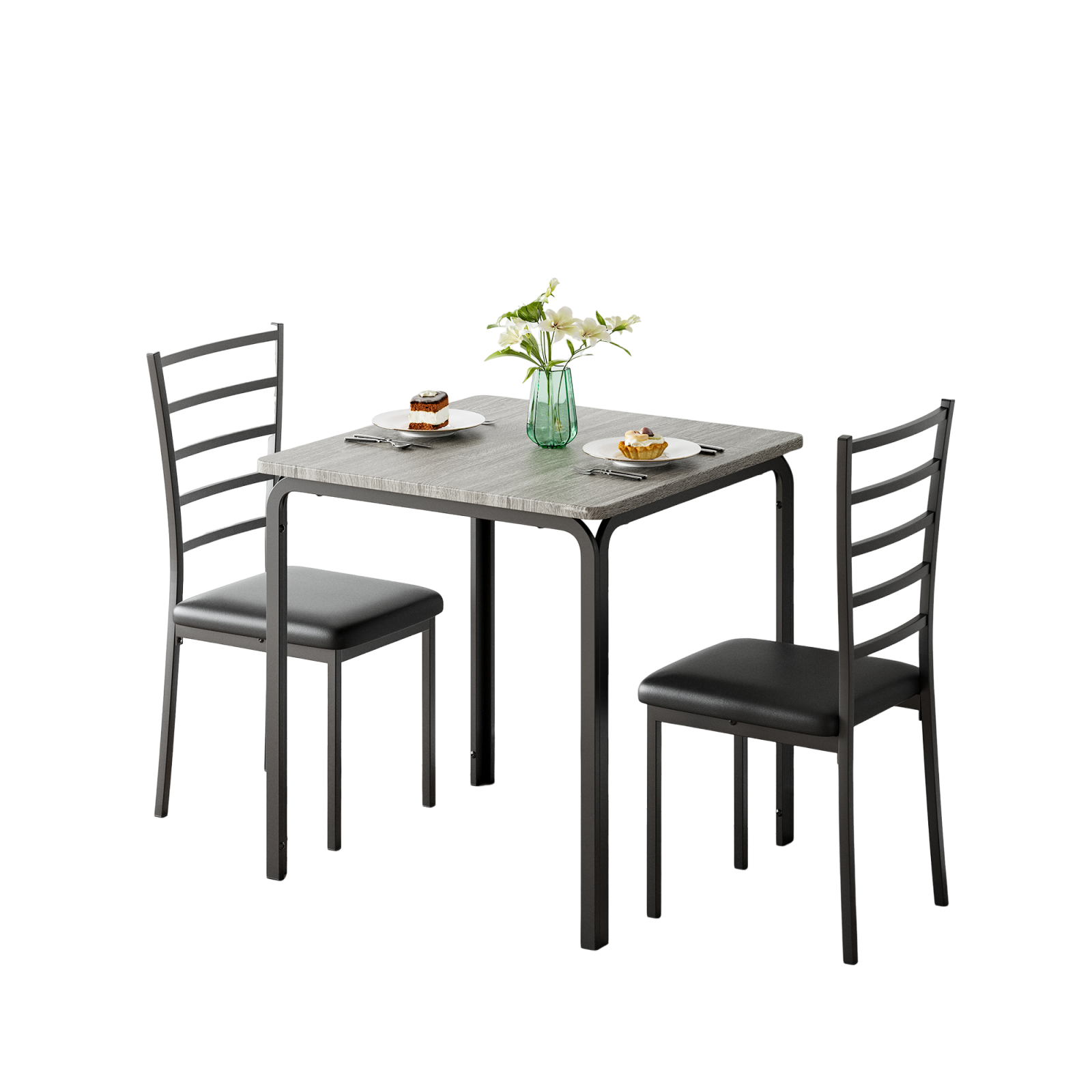 Garvee Small Square Dining Table Set for 2, Space Saving Wood Dinette with Upholstered Seats, Ideal for Kitchen, Dining Room, Home Office, Grey