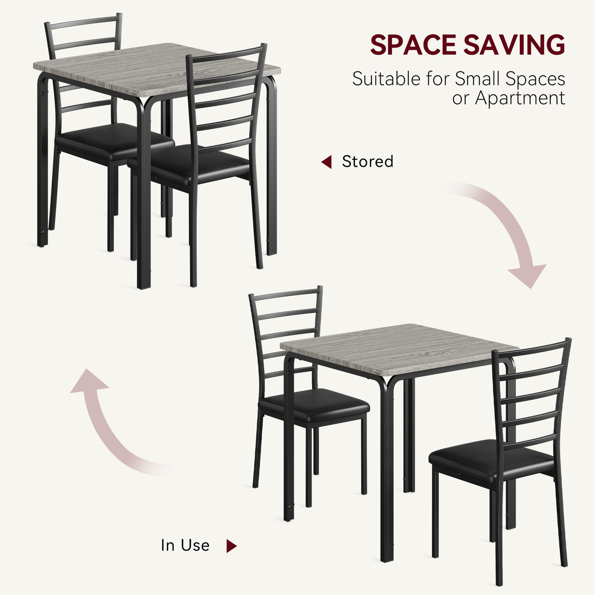 Garvee Small Square Dining Table Set for 2, Space Saving Wood Dinette with Upholstered Seats, Ideal for Kitchen, Dining Room, Home Office, Grey
