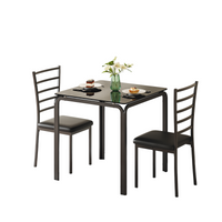 Garvee Glass Dining Table for 2, Space Saving Dinette with Upholstered Seats, Ideal for Kitchen, Dining Room, Home Office, Black Glass