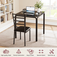 Garvee Glass Dining Table for 2, Space Saving Dinette with Upholstered Seats, Ideal for Kitchen, Dining Room, Home Office, Black Glass