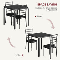 Garvee Glass Dining Table for 2, Space Saving Dinette with Upholstered Seats, Ideal for Kitchen, Dining Room, Home Office, Black Glass