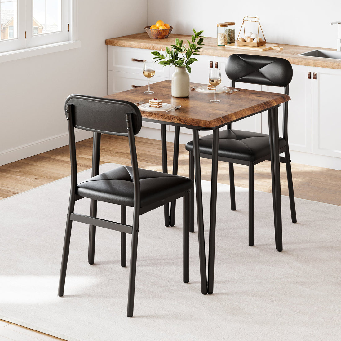 Garvee Small Dining Table Set for 2 with Upholstered Chairs, 3 Piece Modern Dinette Set Ideal for Dining Living Room Office Apartment Kitchen Small Space, Brown