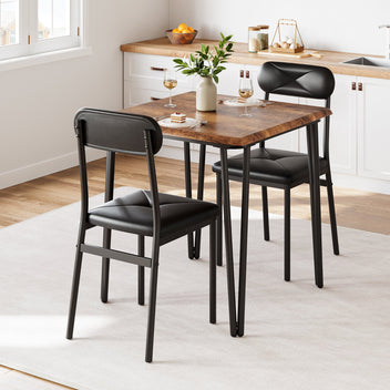 Garvee Small Dining Table Set for 2 with Upholstered Chairs, 3 Piece Modern Dinette Set Ideal for Dining Living Room Office Apartment Kitchen Small Space, Brown