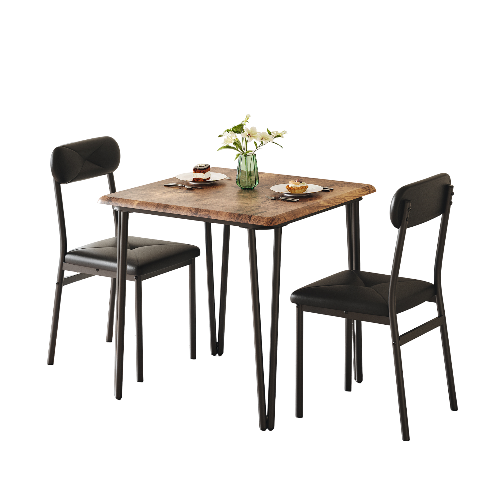 Garvee Small Dining Table Set for 2 with Upholstered Chairs, 3 Piece Modern Dinette Set Ideal for Dining Living Room Office Apartment Kitchen Small Space, Brown