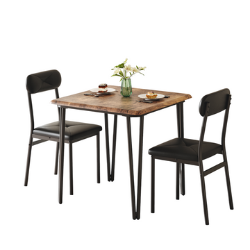 Garvee Small Dining Table Set for 2 with Upholstered Chairs, 3 Piece Modern Dinette Set Ideal for Dining Living Room Office Apartment Kitchen Small Space, Brown