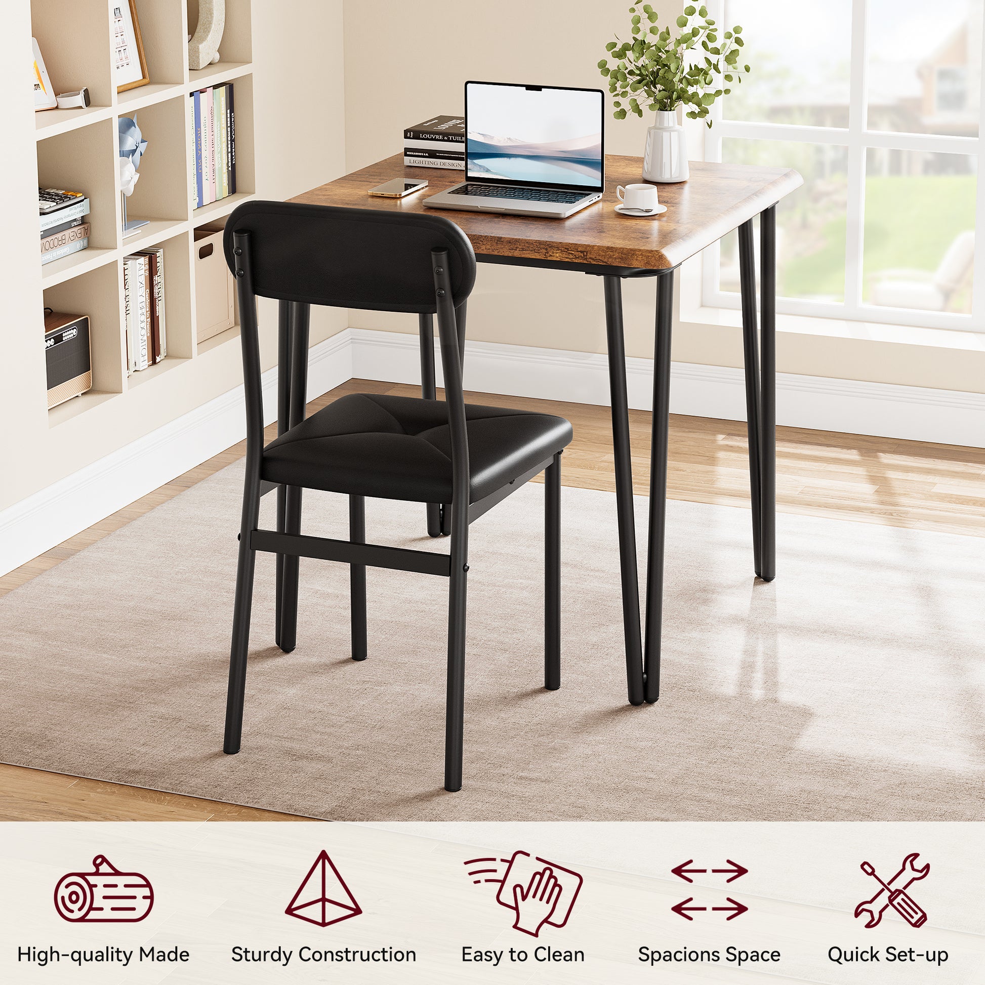 Garvee Small Dining Table Set for 2 with Upholstered Chairs, 3 Piece Modern Dinette Set Ideal for Dining Living Room Office Apartment Kitchen Small Space, Brown