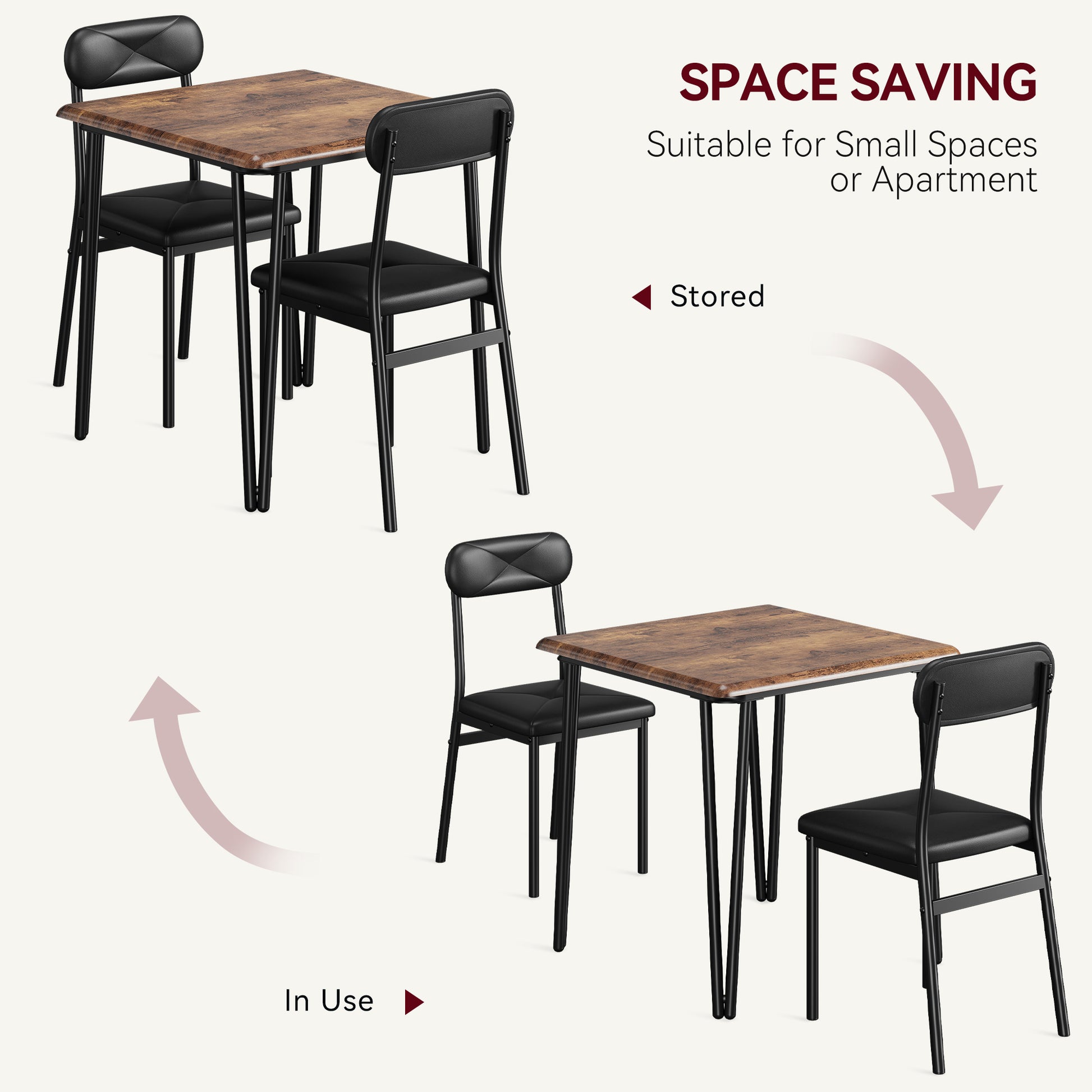 Garvee Small Dining Table Set for 2 with Upholstered Chairs, 3 Piece Modern Dinette Set Ideal for Dining Living Room Office Apartment Kitchen Small Space, Brown